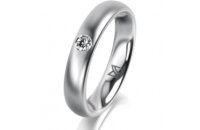 Ring 14 Karat Weissgold 4.0 mm l&auml;ngsmatt 1 Brillant...