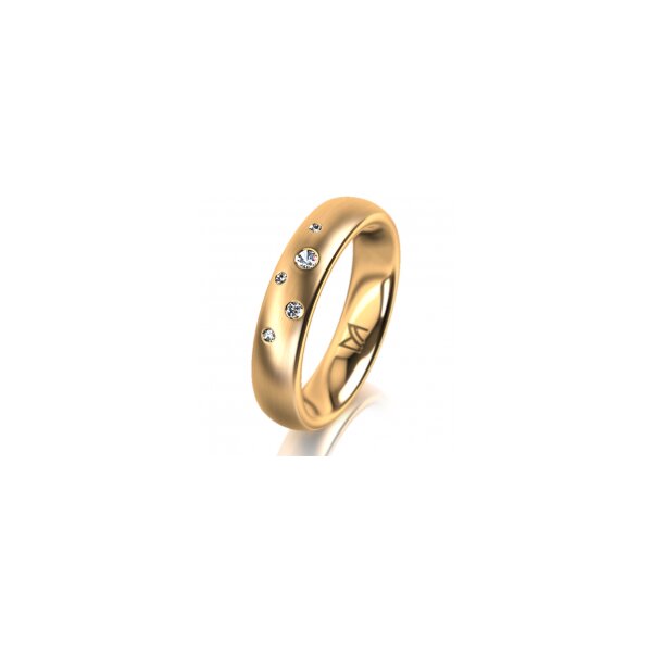Ring 18 Karat Gelbgold 4.5 mm längsmatt 5 Brillanten G vs Gesamt 0,045ct