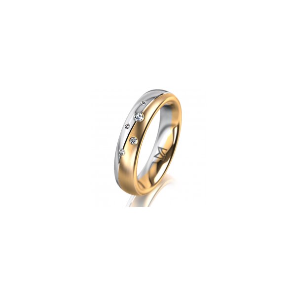 Ring 14 Karat Gelb-/Weissgold 4.5 mm längsmatt 5 Brillanten G vs Gesamt 0,045ct