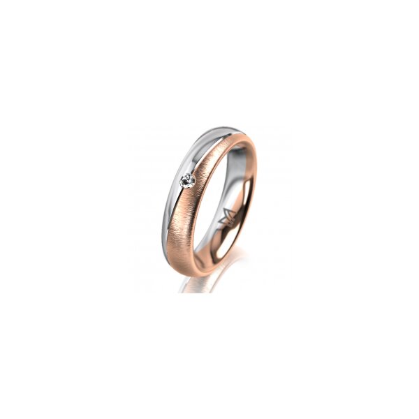 Ring 14 Karat Rot-/Weissgold 4.5 mm sandmatt 1 Brillant G vs 0,025ct