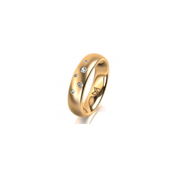 Ring 18 Karat Gelbgold 5.0 mm längsmatt 5 Brillanten G vs Gesamt 0,055ct