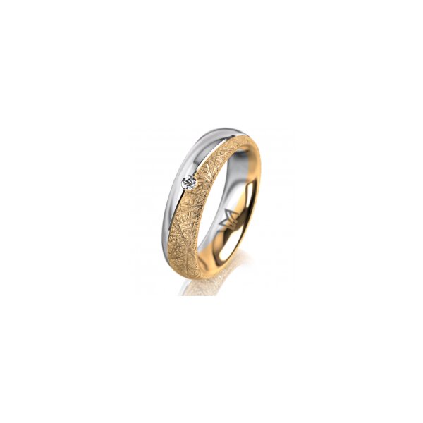 Ring 14 Karat Gelb-/Weissgold 5.0 mm kristallmatt 1 Brillant G vs 0,025ct