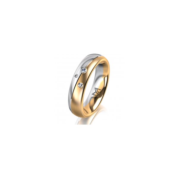 Ring 14 Karat Gelb-/Weissgold 5.0 mm l&auml;ngsmatt 3 Brillanten G vs Gesamt 0,040ct