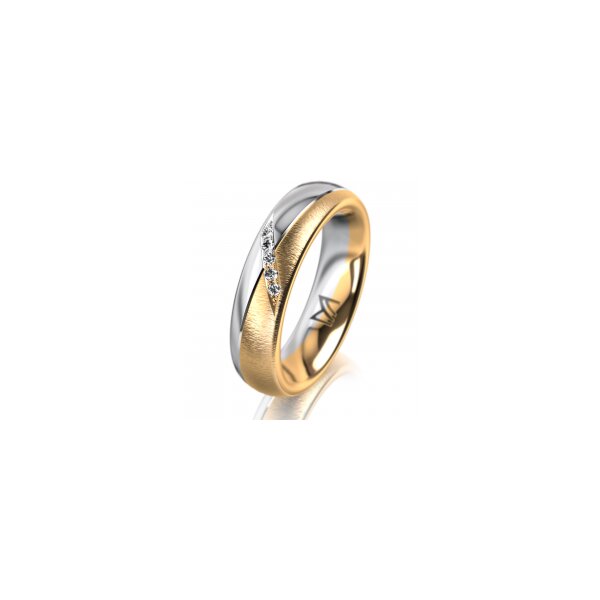Ring 18 Karat Gelb-/Weissgold 5.0 mm sandmatt 5 Brillanten G vs Gesamt 0,035ct