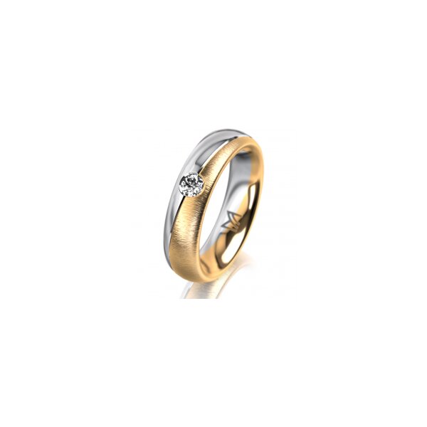 Ring 18 Karat Gelb-/Weissgold 5.0 mm sandmatt 1 Brillant G vs 0,110ct
