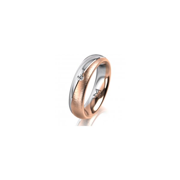 Ring 14 Karat Rot-/Weissgold 5.0 mm sandmatt 1 Brillant G vs 0,025ct