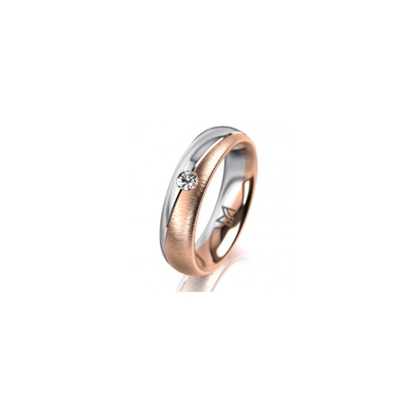 Ring 14 Karat Rot-/Weissgold 5.0 mm sandmatt 1 Brillant G vs 0,065ct