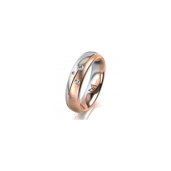 Ring 14 Karat Rot-/Weissgold 5.0 mm sandmatt 3 Brillanten G vs Gesamt 0,040ct
