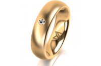 Ring 14 Karat Gelbgold 5.5 mm l&auml;ngsmatt 1 Brillant G...