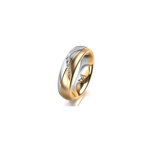 Ring 14 Karat Gelb-/Weissgold 5.5 mm längsmatt 5 Brillanten G vs Gesamt 0,045ct