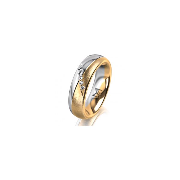 Ring 18 Karat Gelb-/Weissgold 5.5 mm sandmatt 5 Brillanten G vs Gesamt 0,045ct