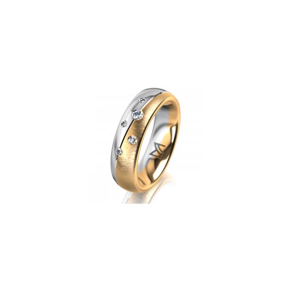 Ring 18 Karat Gelb-/Weissgold 5.5 mm sandmatt 5 Brillanten G vs Gesamt 0,065ct