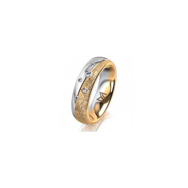 Ring 18 Karat Gelb-/Weissgold 5.5 mm kristallmatt 5 Brillanten G vs Gesamt 0,065ct