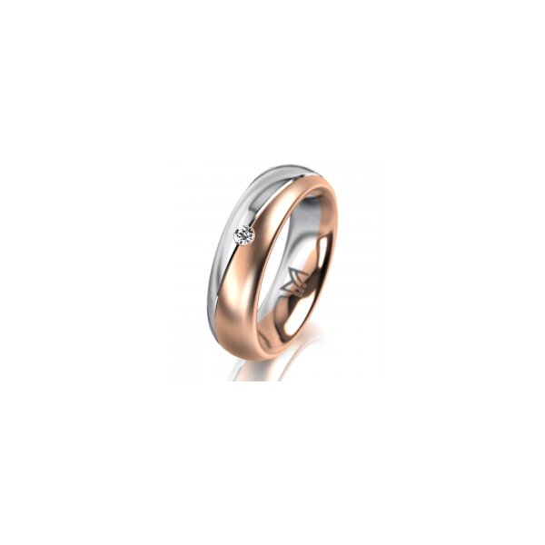 Ring 14 Karat Rot-/Weissgold 5.5 mm längsmatt 1 Brillant G vs 0,025ct