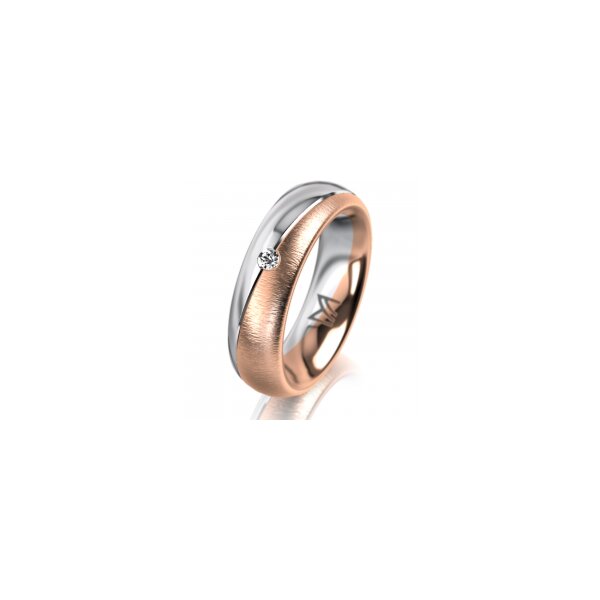 Ring 14 Karat Rot-/Weissgold 5.5 mm sandmatt 1 Brillant G vs 0,025ct