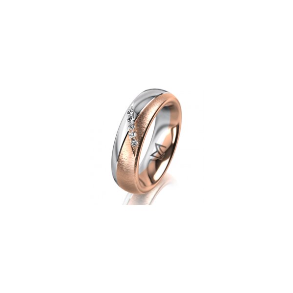 Ring 14 Karat Rot-/Weissgold 5.5 mm sandmatt 5 Brillanten G vs Gesamt 0,045ct