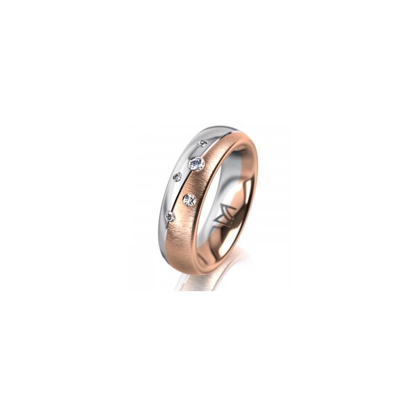 Ring 14 Karat Rot-/Weissgold 5.5 mm sandmatt 5 Brillanten G vs Gesamt 0,065ct