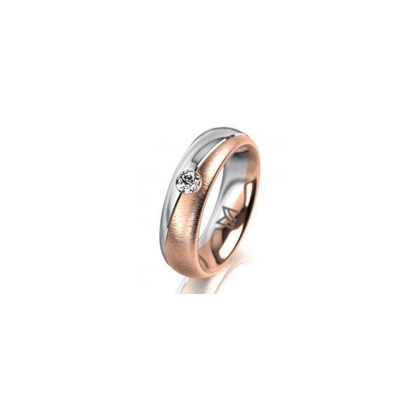 Ring 14 Karat Rot-/Weissgold 5.5 mm sandmatt 1 Brillant G vs 0,110ct