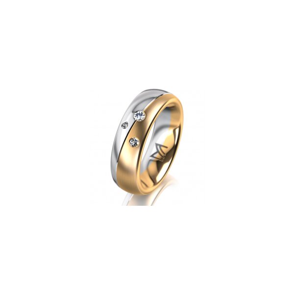 Ring 14 Karat Gelb-/Weissgold 6.0 mm l&auml;ngsmatt 3 Brillanten G vs Gesamt 0,060ct