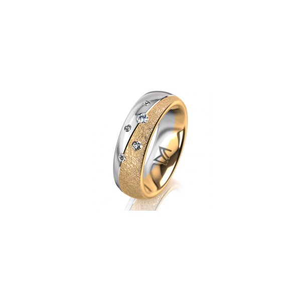Ring 14 Karat Gelb-/Weissgold 6.0 mm kreismatt 5 Brillanten G vs Gesamt 0,080ct