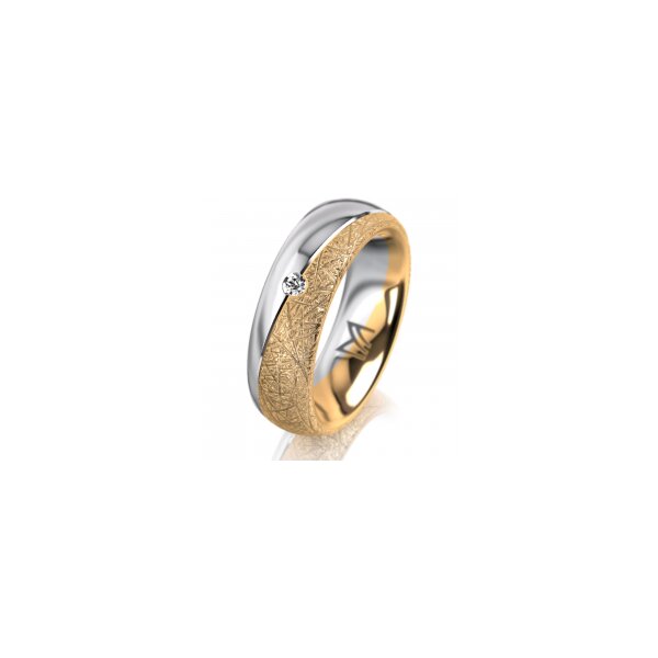 Ring 18 Karat Gelb-/Weissgold 6.0 mm kristallmatt 1 Brillant G vs 0,025ct