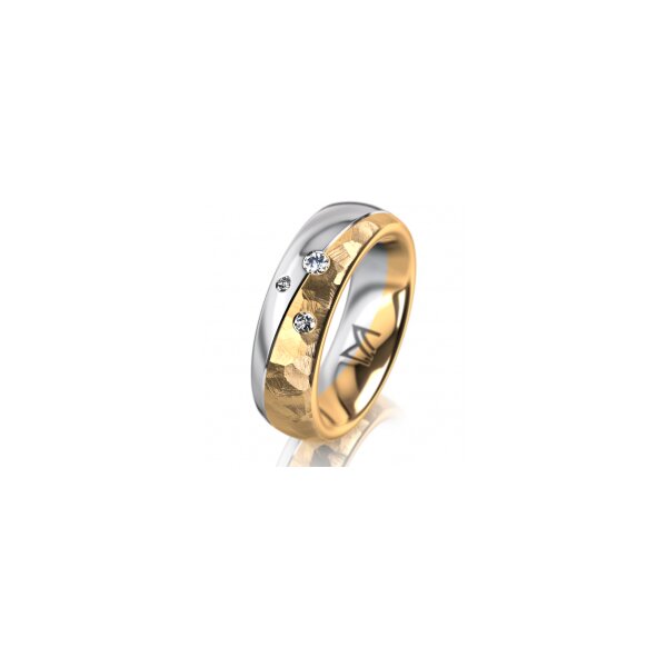 Ring 18 Karat Gelb-/Weissgold 6.0 mm diamantmatt 3 Brillanten G vs Gesamt 0,060ct