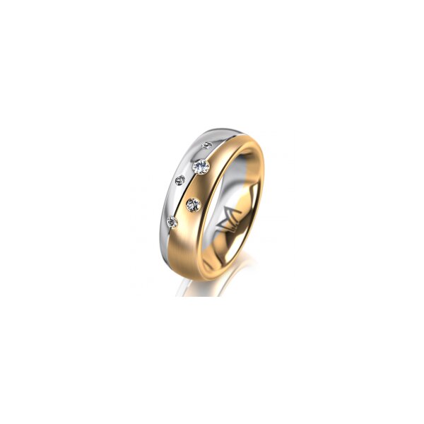 Ring 18 Karat Gelb-/Weissgold 6.0 mm l&auml;ngsmatt 5 Brillanten G vs Gesamt 0,080ct