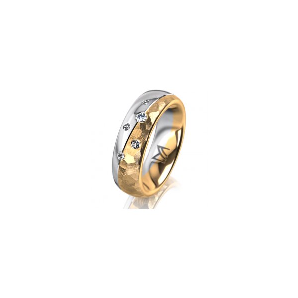 Ring 18 Karat Gelb-/Weissgold 6.0 mm diamantmatt 5 Brillanten G vs Gesamt 0,080ct