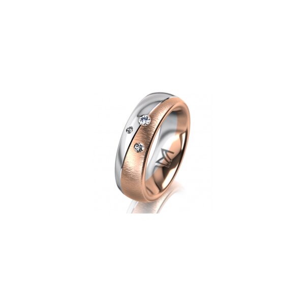 Ring 14 Karat Rot-/Weissgold 6.0 mm sandmatt 3 Brillanten G vs Gesamt 0,060ct