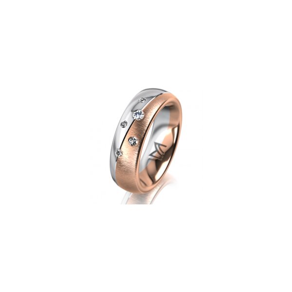 Ring 14 Karat Rot-/Weissgold 6.0 mm sandmatt 5 Brillanten G vs Gesamt 0,080ct