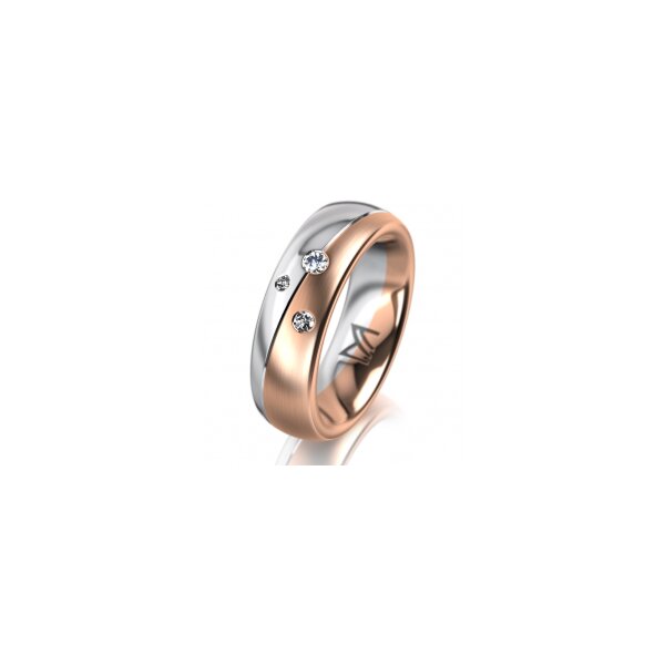 Ring 18 Karat Rot-/Weissgold 6.0 mm l&auml;ngsmatt 3 Brillanten G vs Gesamt 0,060ct