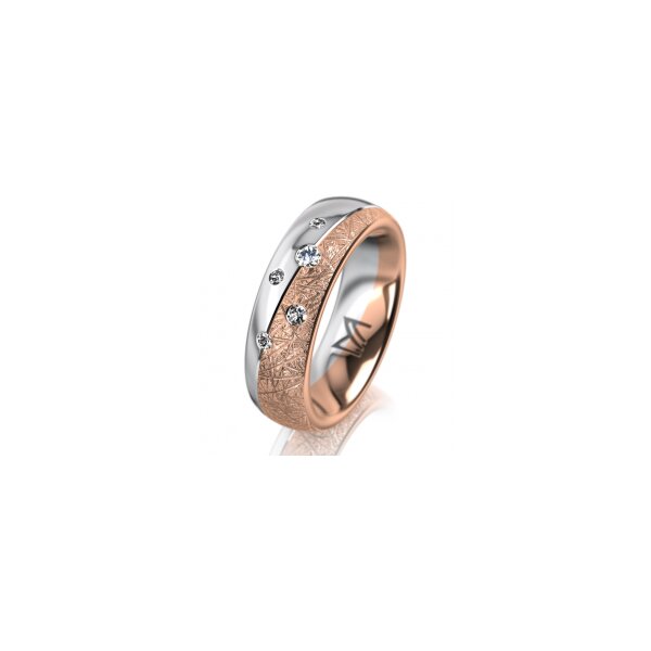 Ring 18 Karat Rot-/Weissgold 6.0 mm kristallmatt 5 Brillanten G vs Gesamt 0,080ct