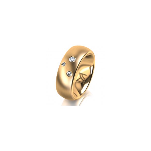 Ring 14 Karat Gelbgold 7.0 mm längsmatt 3 Brillanten G vs Gesamt 0,070ct