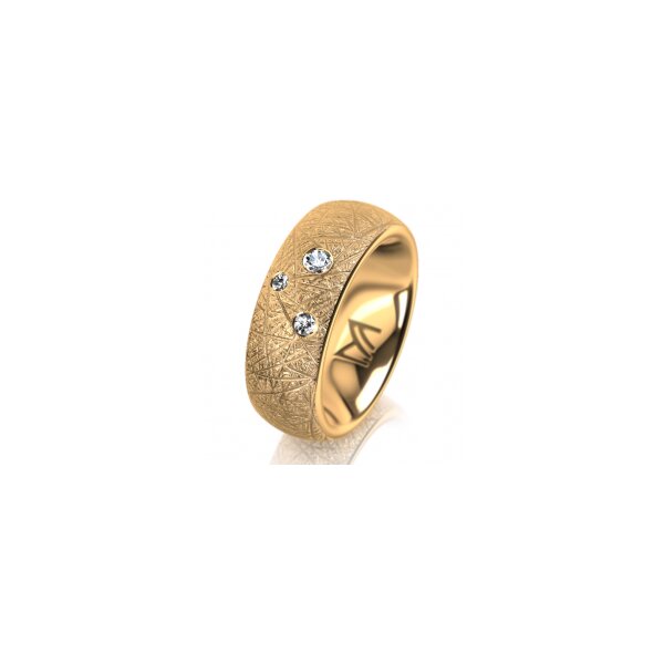Ring 14 Karat Gelbgold 7.0 mm kristallmatt 3 Brillanten G vs Gesamt 0,070ct
