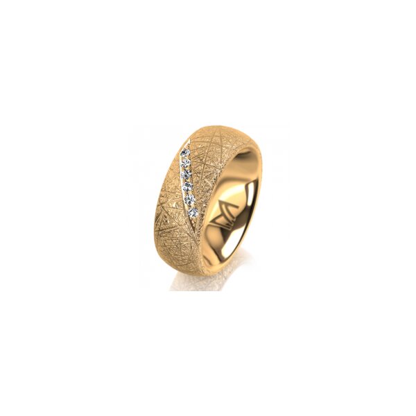 Ring 14 Karat Gelbgold 7.0 mm kristallmatt 6 Brillanten G vs Gesamt 0,080ct