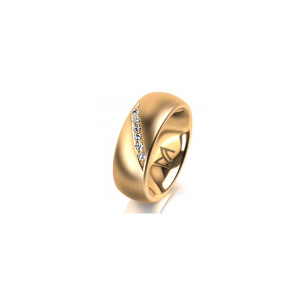 Ring 18 Karat Gelbgold 7.0 mm längsmatt 6 Brillanten G vs Gesamt 0,080ct