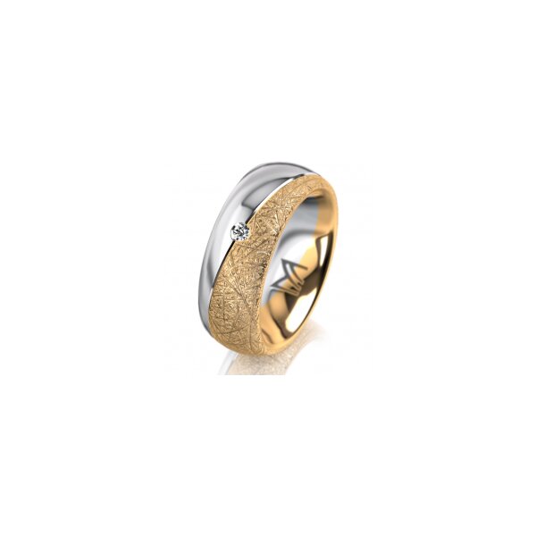 Ring 14 Karat Gelb-/Weissgold 7.0 mm kristallmatt 1 Brillant G vs 0,025ct